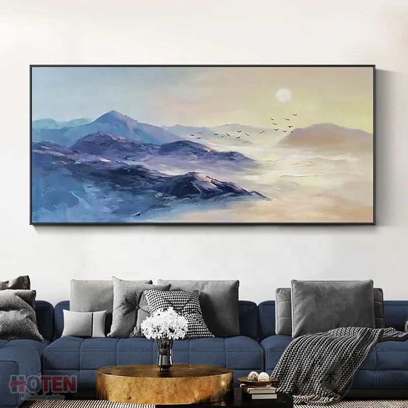Mountains and rivers sunrise oil painting Heavy Texture Artworks Modern Design Decorative Canvas Mountains Abstract Art Wall