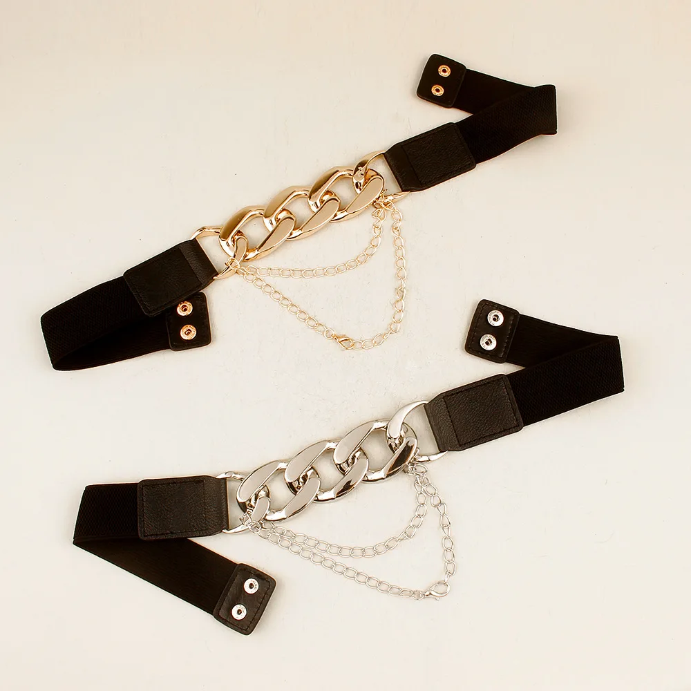 2022 2023 Sale Gold Chain Belts For Women Lady Hip Hop Multi Layer Elastic Cuban Link Chain Belt Pu Leather Waist Chain Belt