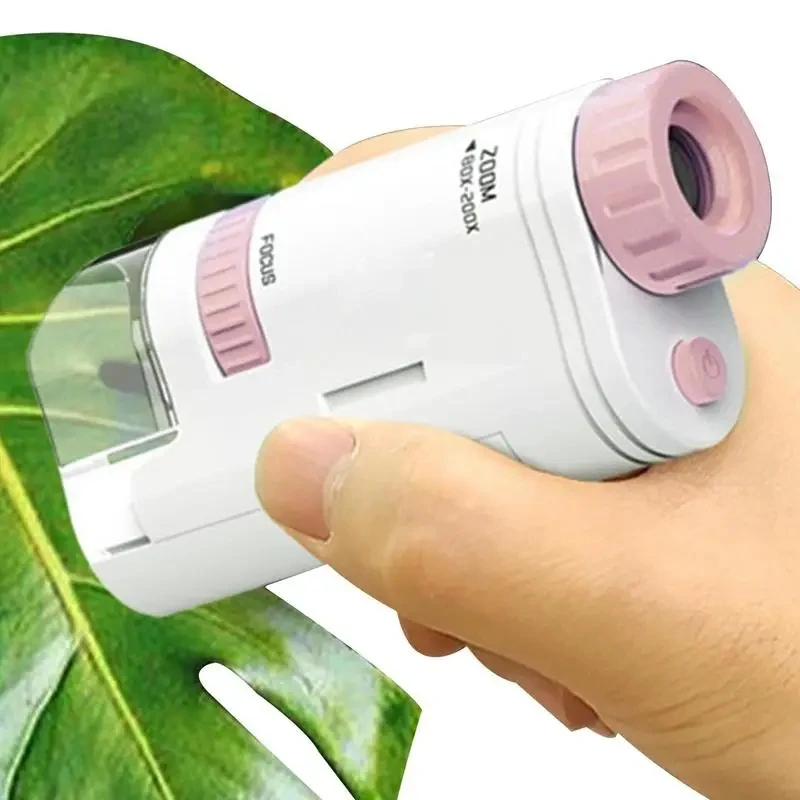 Pocket Microscope Kid Science Experiment Pocket Microscope Toy Kit 80X-200X Educational Mini Handheld Microscope With LED Light