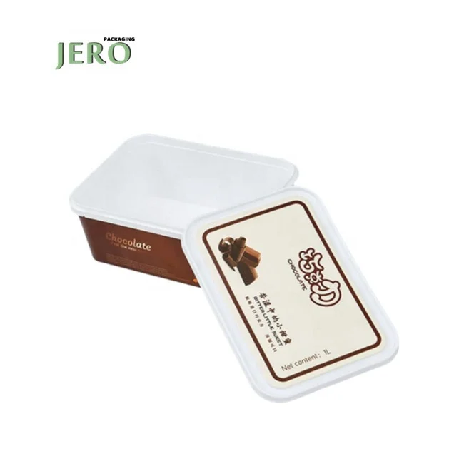 Manufacturer wholesale 1L 1000ml cookie box disposable ice cream tub plastic IML square  ice cream container  with lid