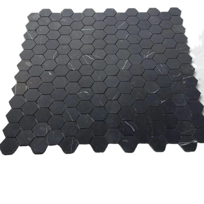 2 inch Marquina Black Hexagon Honed Cheap Mosaic Tiles
