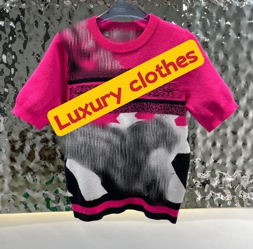 Candice detail contact me vintage whole print logo  knit shirt summer designer sweater for women