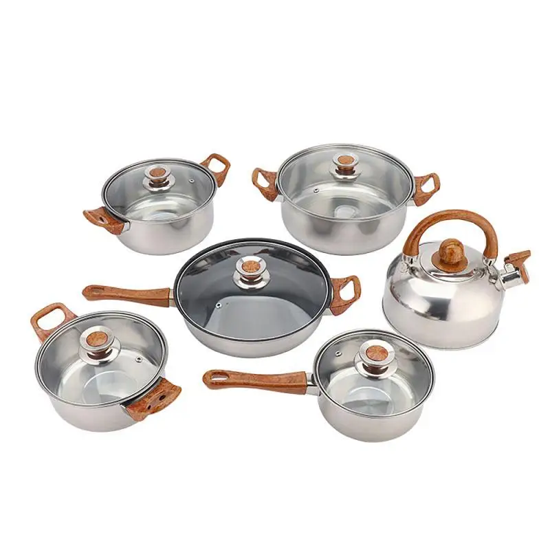 Hot sale stainless steel 12pcs cookware set with brown bakelite