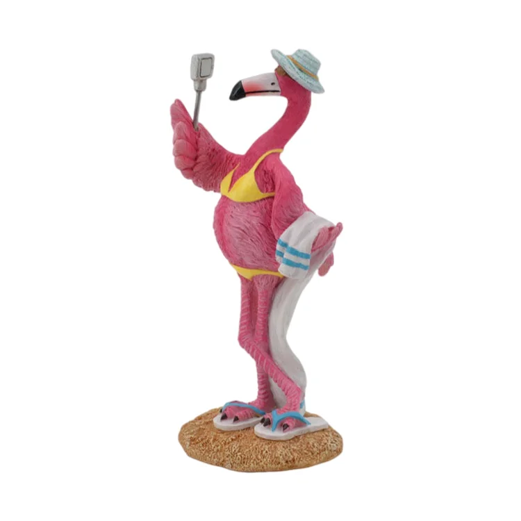 Custom Resin Hand Painted Wooden Home Decor Table Realistic Animal Crafts Selfie Biktni Flamingo Crafts