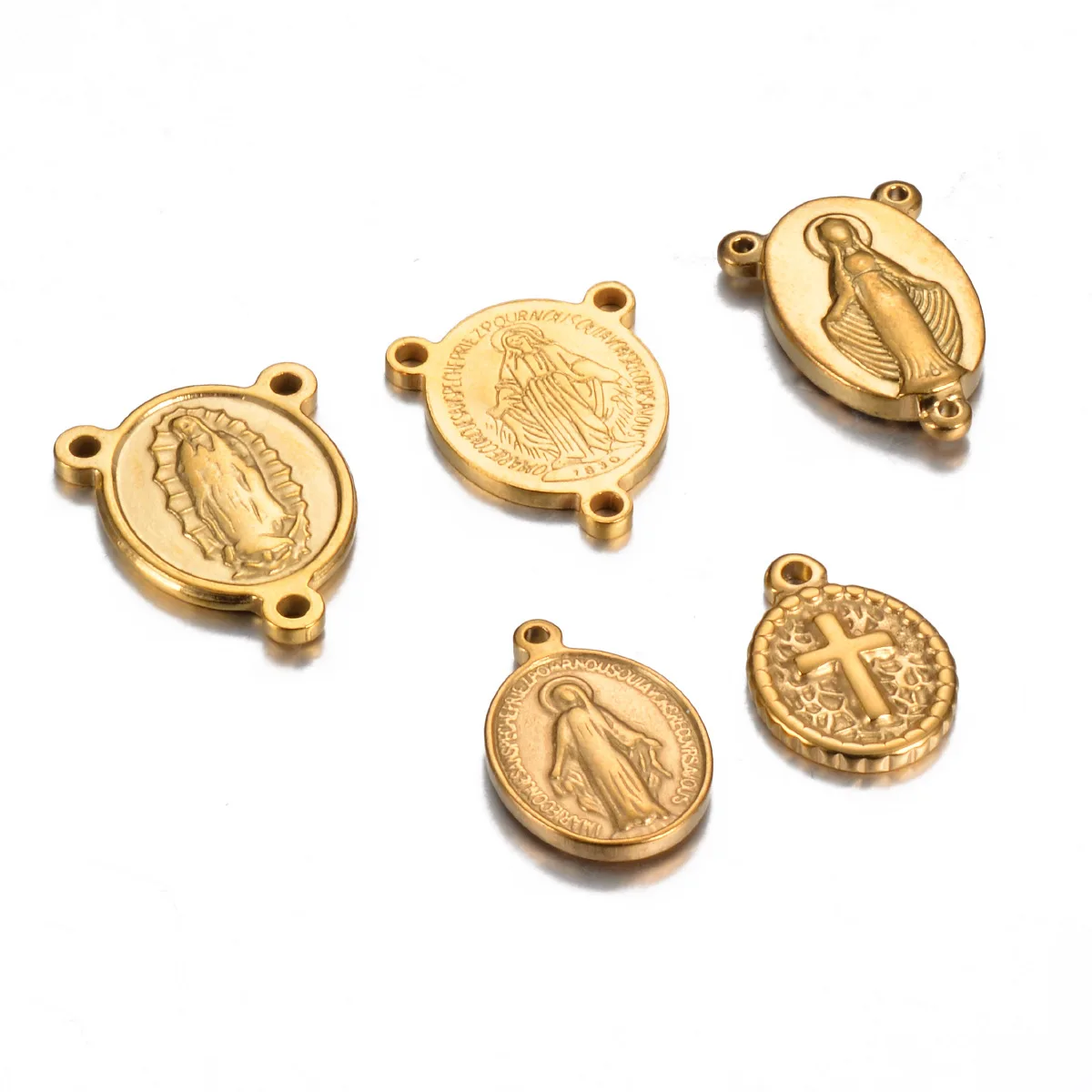 Oval stainless steel Virgin Mary pendant jewelry accessories three loops double-sided pattern religious belief pendant