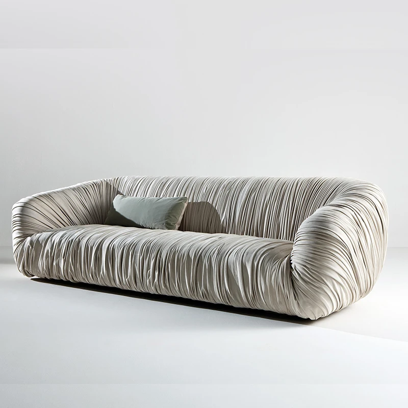 Italian Minimalist High-end Villa Living Room Sofa Large Flat Fold Leather Sofa