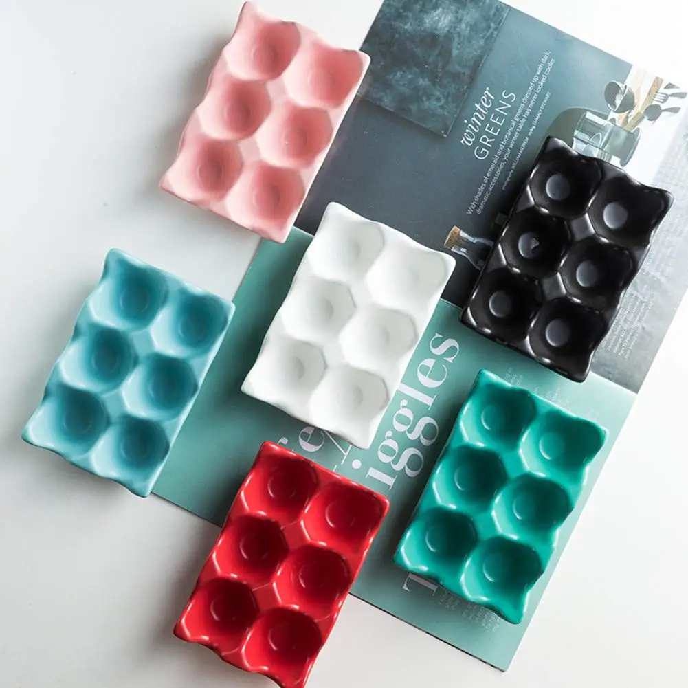 Factory Ceramic Egg Holder 6 Cups Chicken Egg Trays Egg Storage Organizer For Refrigerator Countertop Display