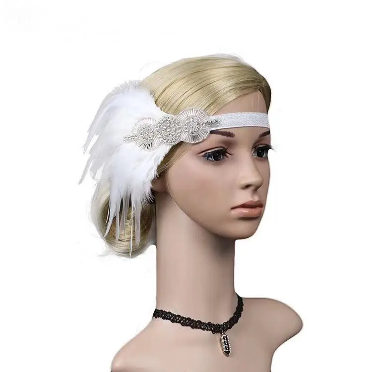 Hot Sale 1920S Vintage Headpiece Feather Flapper Headband Prom Headdress