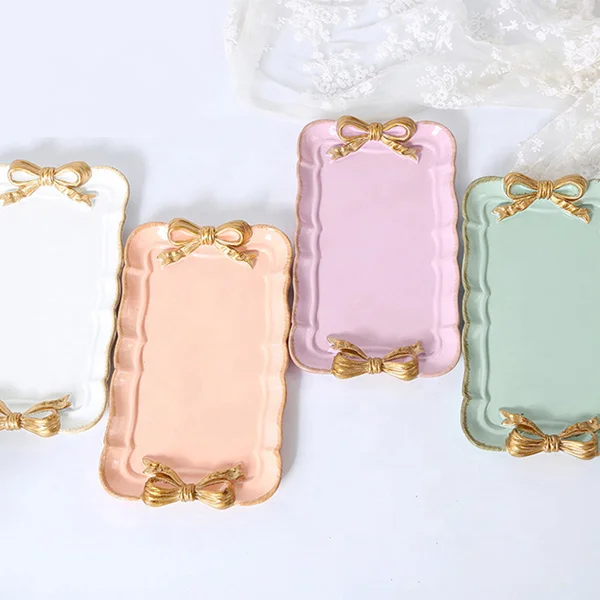 Macaron Color Bowknot Resin Dessert Dake Dish Jewelry Trays for Gift Craft