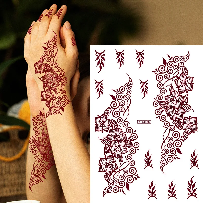 Customised Organic Sexy Fake Water Proof Brown Red Maroon Mehndi Indian Henna Tattoo Sticker For Hands