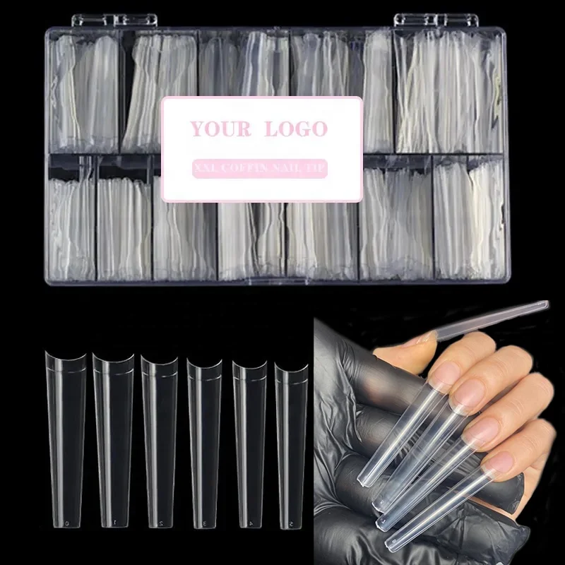 500pcs Box 3XL Nail Tips Non No C Curve Coffin Stiletto Straight ABS Nails Clear Custom Logo XXL XXXL Tapered Square Nail Tips