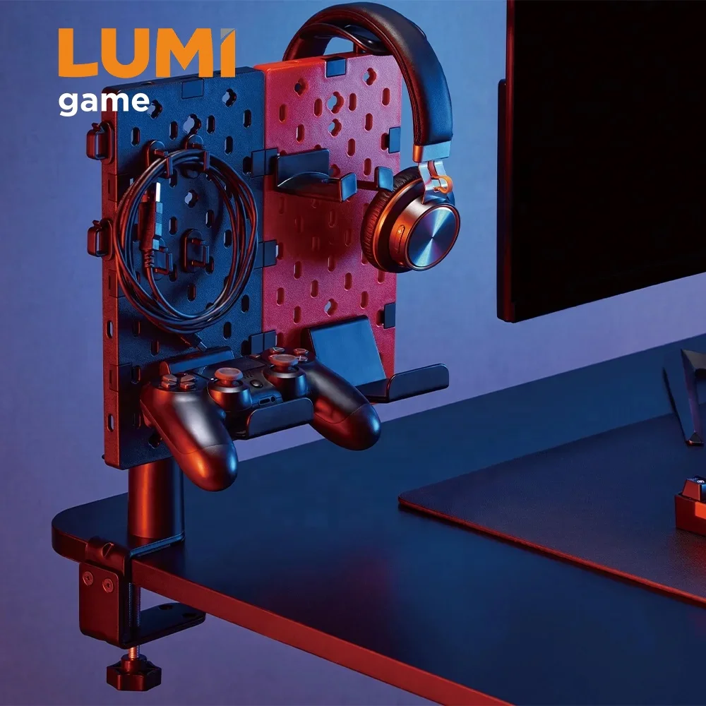 HPS06-1 Gaming Headphone Stand Headset Stand Holder with Pegboard Organizer Desk Mount Headphone Hanger Peg Board