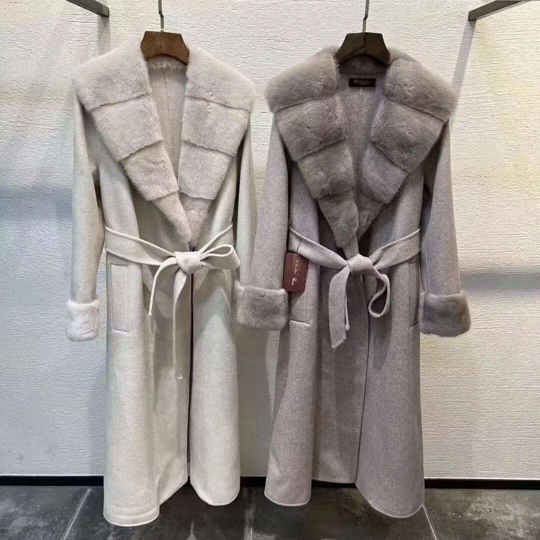 Mink Fur Collar Cuffs Real Mink Fur Coat China Cashmere Coat Cashmere Wool Coat Women