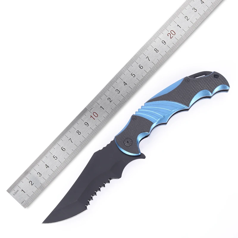 3Cr13 stainless steel Camping tactical pocket knife black coating blade with TPR Handel