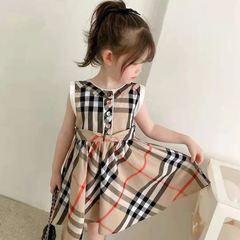Classical Sleeveless single breast baby girl summer clothes dress child dress for kids