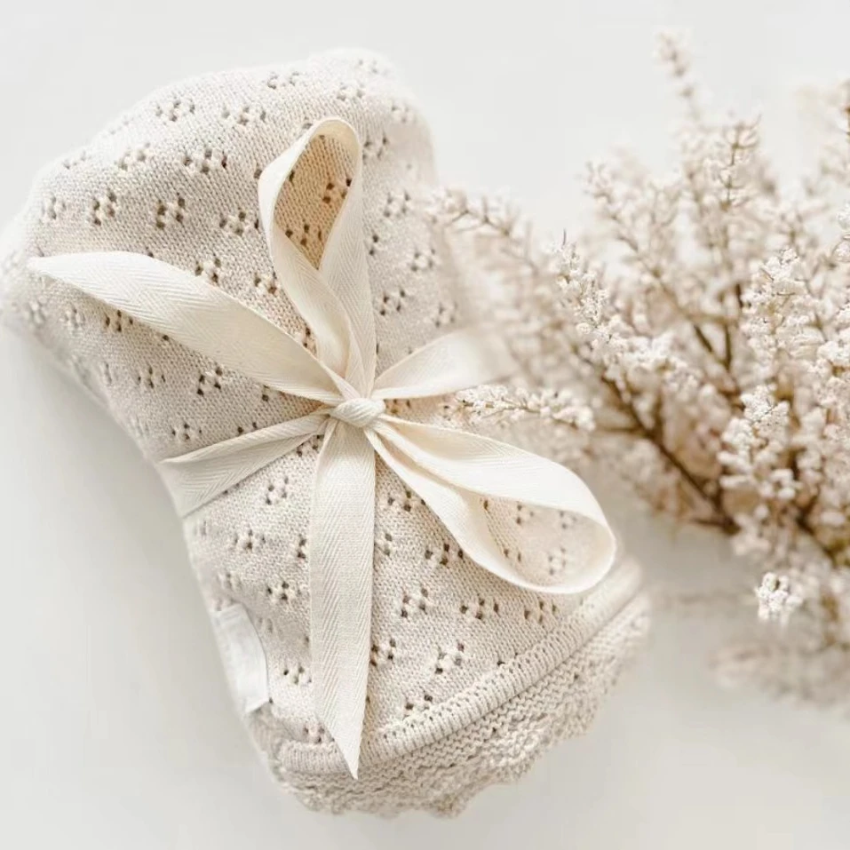 100% cotton heirloom vintage pointelle knit baby nursery blanket