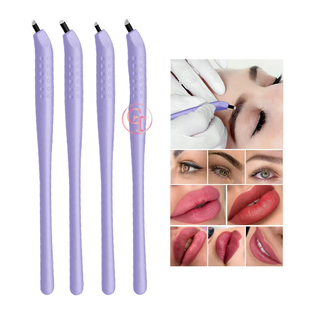 Hot Selling 0.2mm Disposable Microblading Eyebrow Tattoo Pen Purple Permanent Makeup Manual Pen with 9/12/14Pins U18 Needles