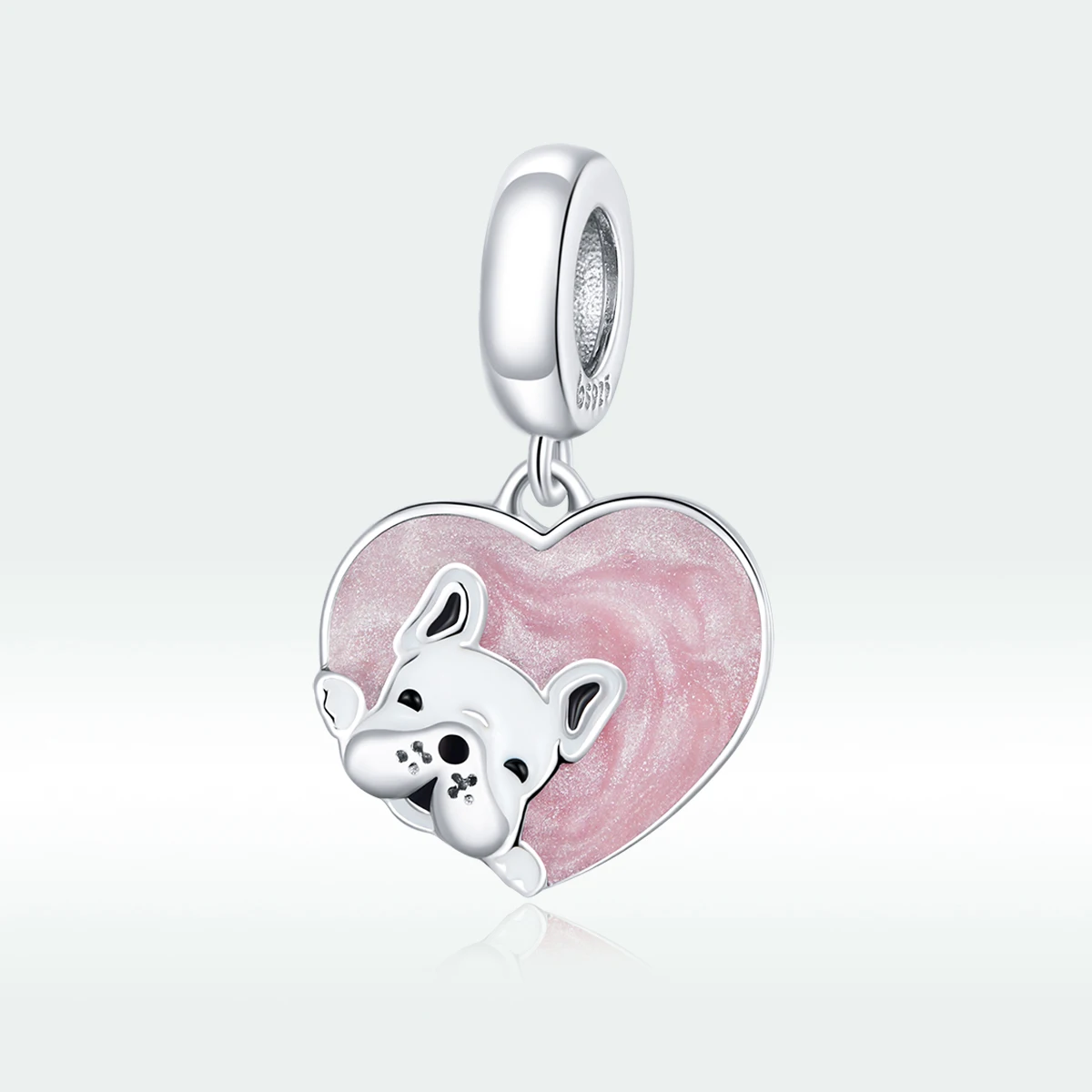 LEICARE Enamel Heart Cute Little Dog Dangle Charm Jewelry 925 Sterling Silver Lovely Animal Pendant Charm for Jewelry Making