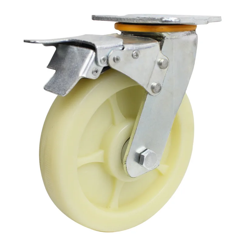 4 5 6 8 inch Trolley Double Brake good quality nylon Heavy Duty Industrial Swivel rigid Casters Wheels of 300KG