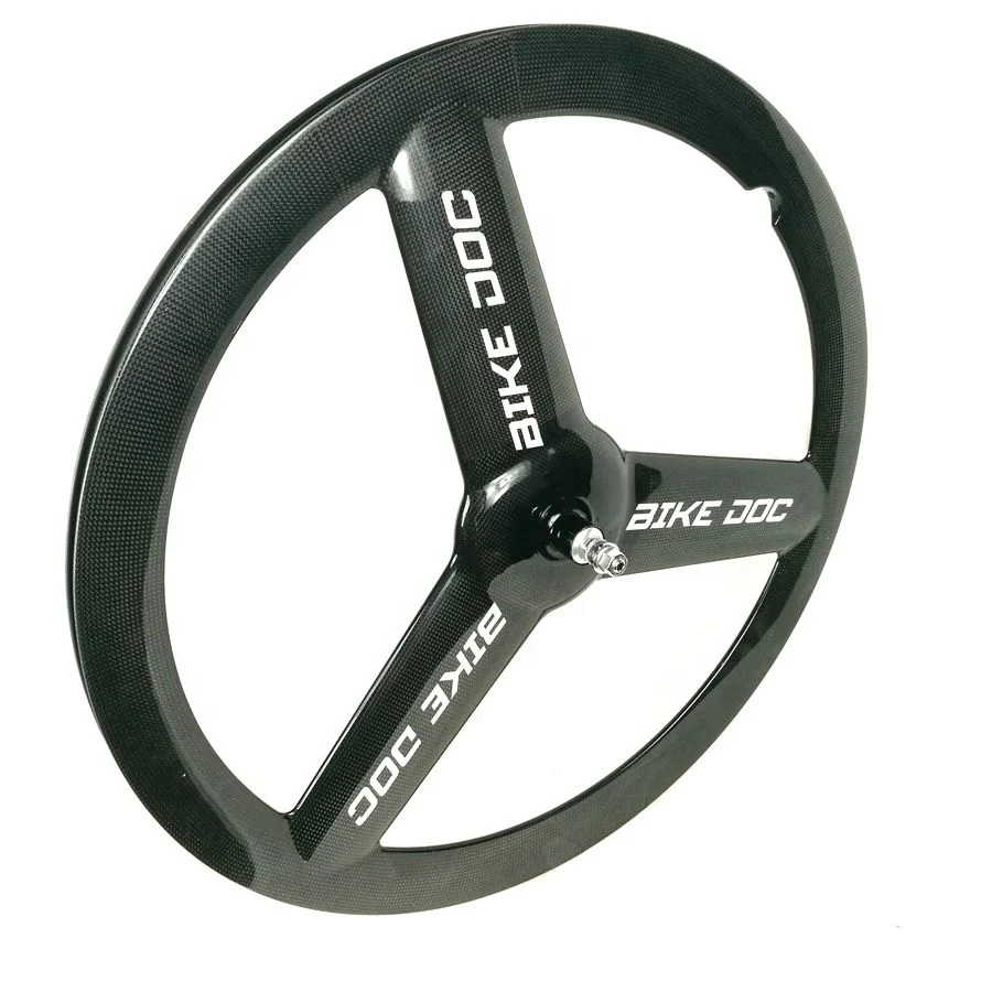Synergy Tri Spoke Rear Wheel 23mm Wide Rim 50MM Height Tubular Clincher Fixed Gear Carbon 3 Spoke Wheel