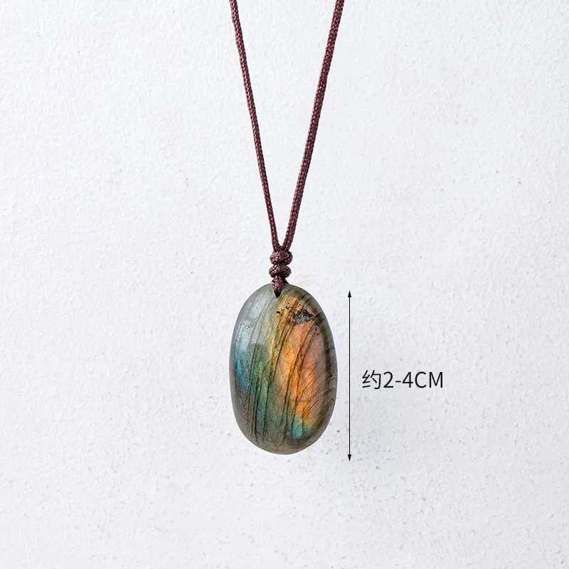 Natural tumbled natural quartz Irregular labradorite Pendant crystals healing stone shand woven adjustable pebble necklace