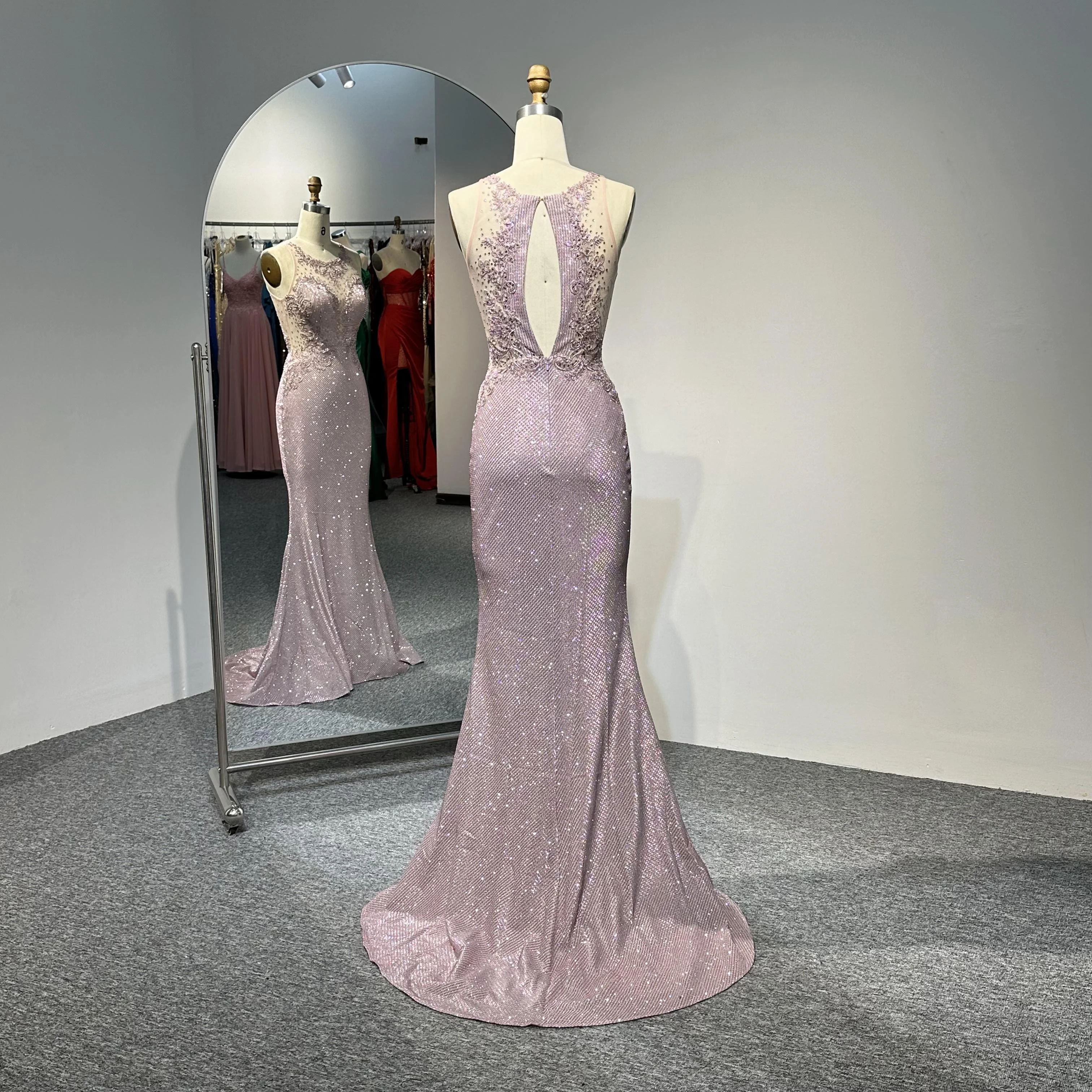 Factory Wholesale Customized High Quality Satin Beaded Mermaid Modern Dresses Halter Neck Evening Gowns