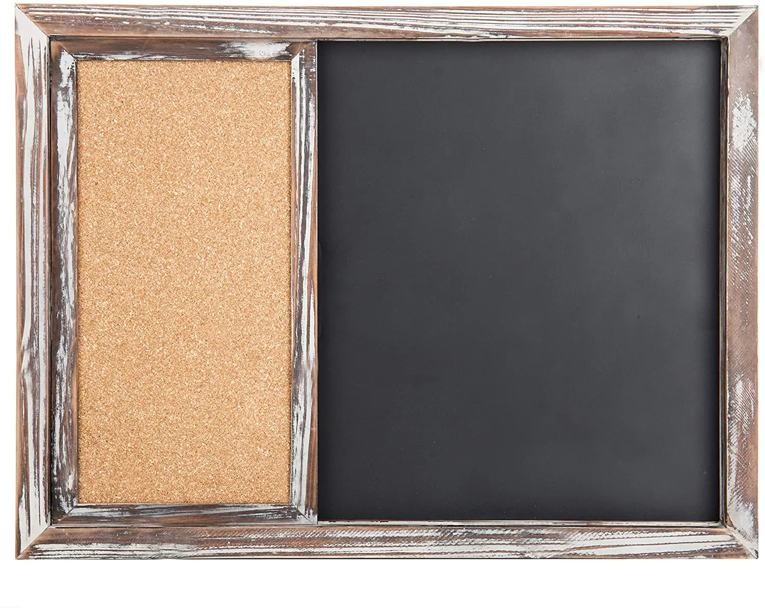 
Rustic Burnt Wood Framed Wall Mounted Magnetic Chalkboard and Sliding Cork Board 
