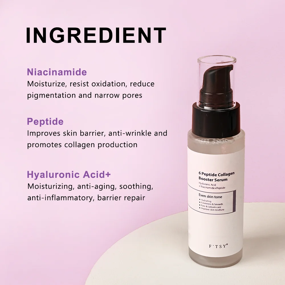 Luxury 6 Peptide Protein Serum Anti-Wrinkle Brightening Pore Shrinking Lightening Acne Dark Circles ODM OEM