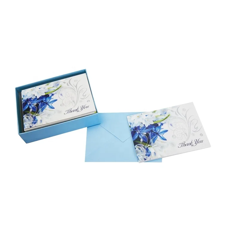 
Beautiful Blooming Blue Flowers Thank You Cards, Custom Printing Boxed Greeting Cards with Envelopes 