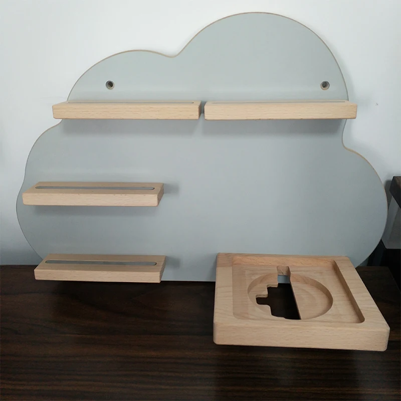 custom Wooden products Wall Mounted Floating Clouds Gray Wooden Kids  Shelf
