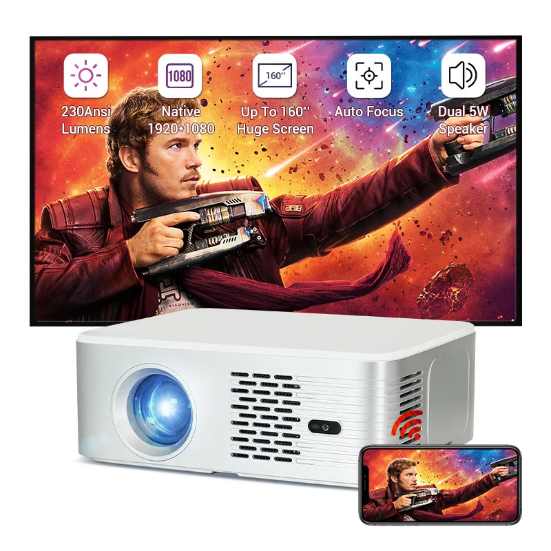 Hotack L003 Full HD Родной 1080 ЖК-проектор Smart Android Wifi проектор с поддержкой разрешения 4K Портативный светодиодный домашний театр Beame