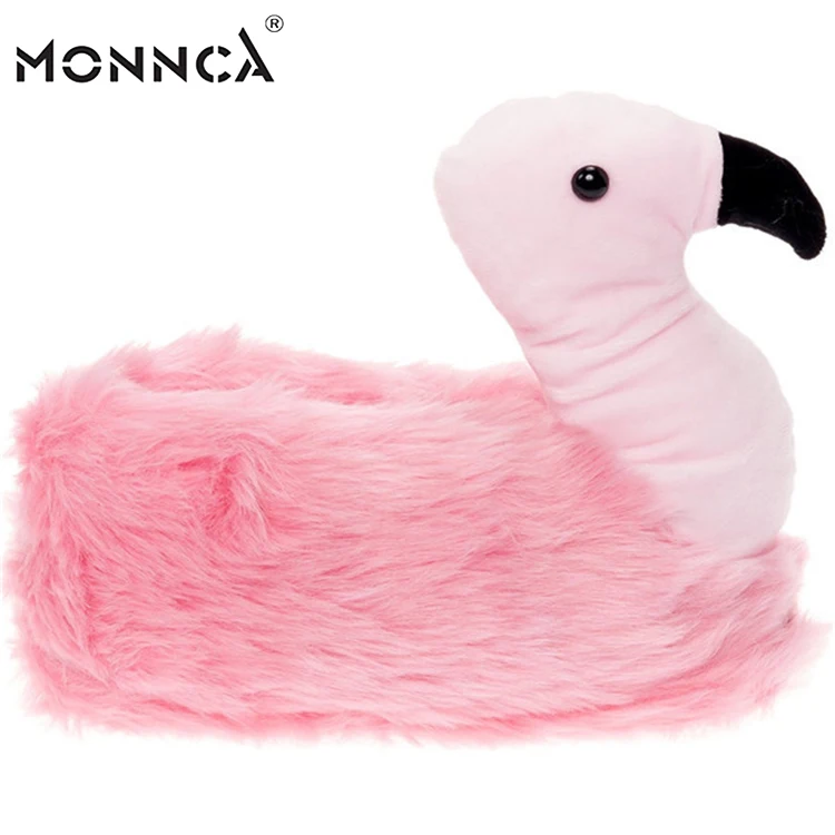 Зима 2021 мягкие плюшевые тапочки с белым фламинго для домашнего