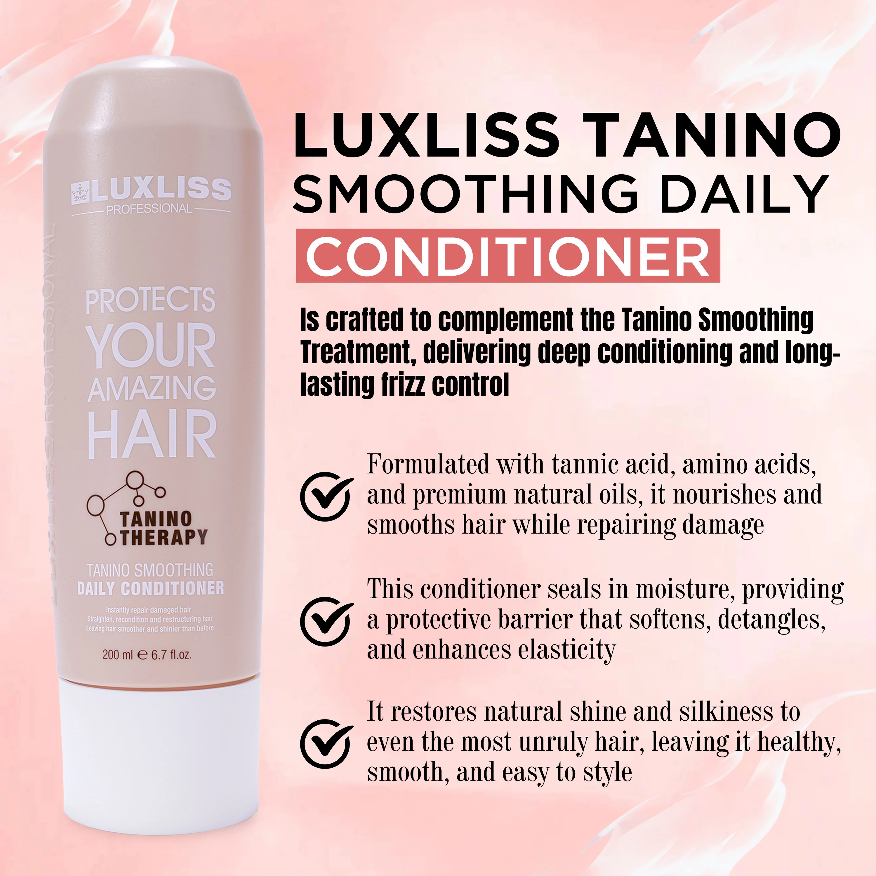 LUXLISS Natural Oil Tanino Hair Repair Conditioner Cream Private Label Nourishing Straight Hair Tannic Acid Smoothing Hair