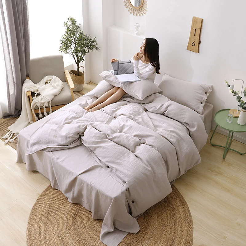 Home Textile Wholesale Luxury Online King Size 4pcs Idea Flax Bed Sheet Resorts Linen Bedding Set