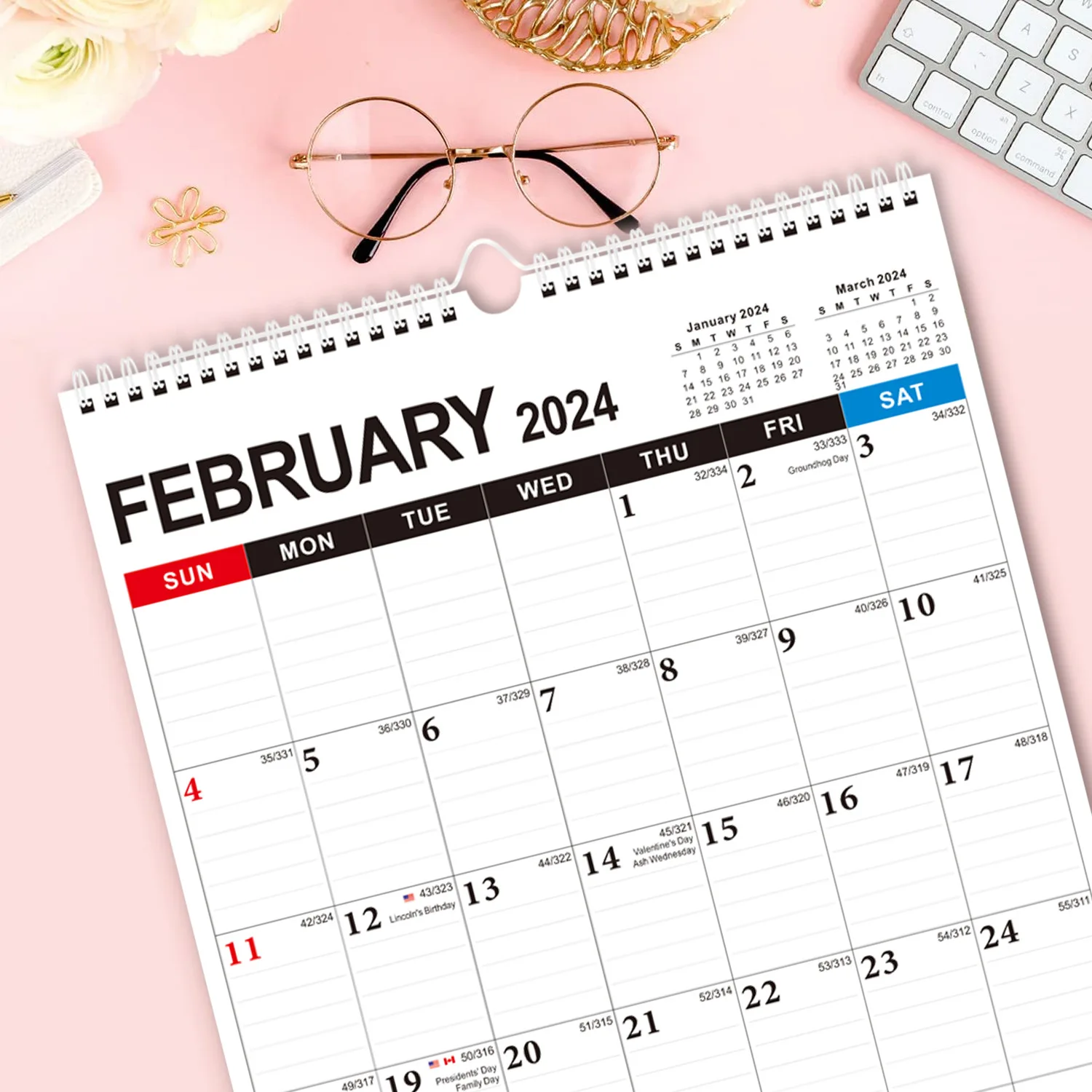 2024 Custom English Calendar Planner Wall Hanging Calendar Spiral Binding Different Design