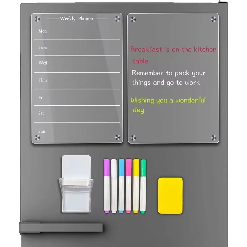 Acrylic magnetic menu board clear weekly calendar planning noteboard refrigerator dry erase board to do for Office School Home