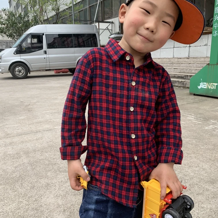Factory stock Boys children casual fashion Flannel checks plaids shirts