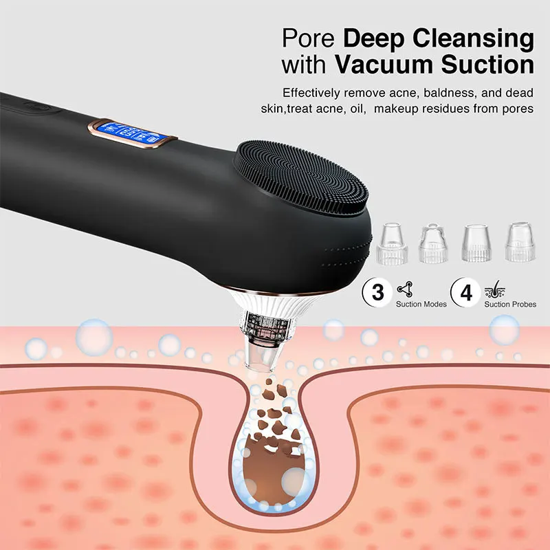 Electric Silicone Face Scrubber Facial Cleansing Brush Pore Vacuum Whitehead Blackhead Remover 2 in 1
