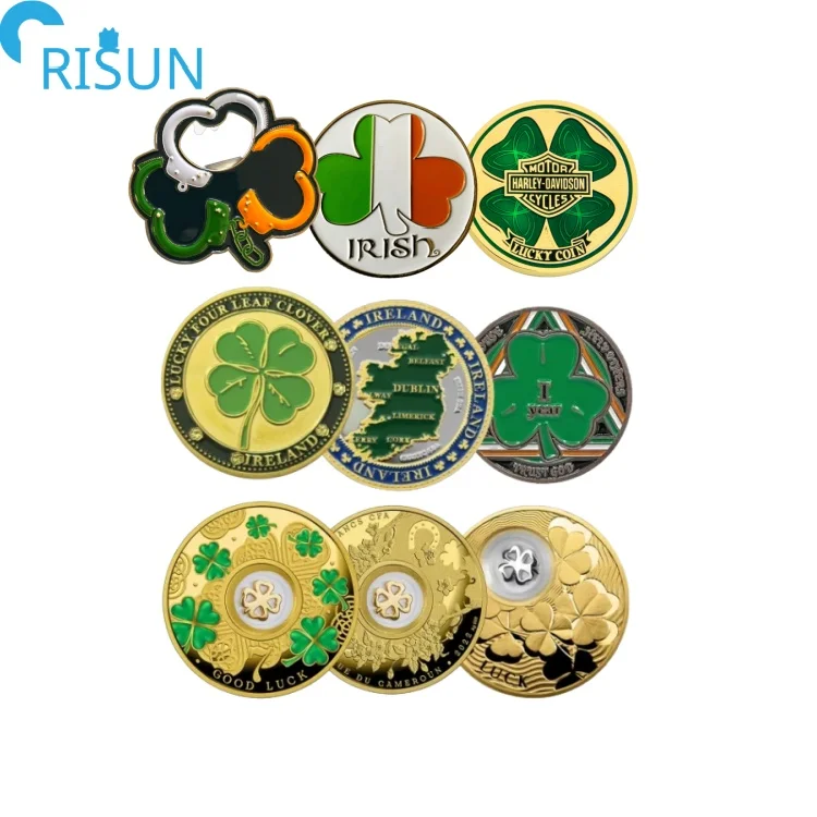Chinese Suppliers Customized Metal Enamel Clover Ireland Bottle Opener Challenge Coin Medallion Custom Irish Challenge Coin