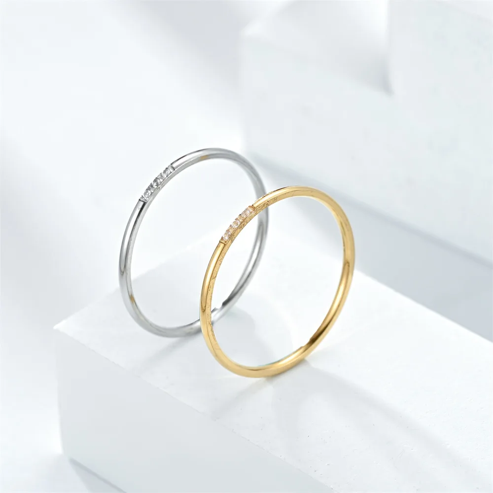 Stackable gold three rhinestone diamond stainless steel rings women thin gold silver Diamond Stainless Steel Rings for Women