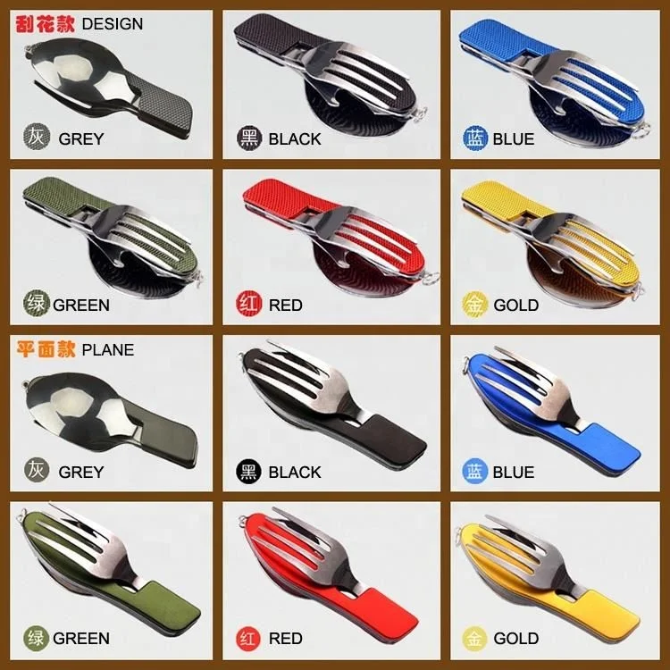 Foldable stainless steel fork spoon knife opener outdoor tableware travel camping cutlery kit set