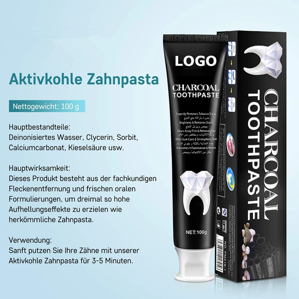 Private Label Natural Fluoride Free Mint Oral Cleaning Teeth Whitening Charcoal Toothpaste