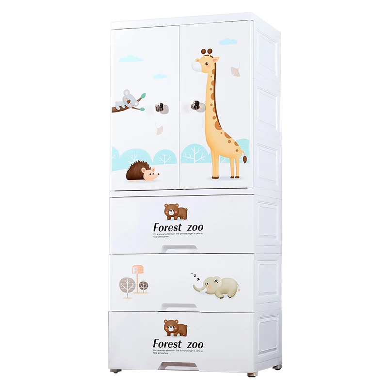 2024 Lower Double Doors (hanging clothes + compartment) Baby Clothing Wardrobe Cabinets Plastic Drawer Organizer Furniture