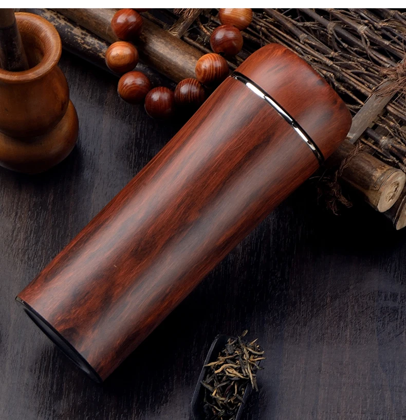 Customizable Wood Printing Clay Tumbler Coffee Cup Inner Clay Outer 304 Metal Thermos Double Wall TeaCup 280ML Vacuum Clay Flask