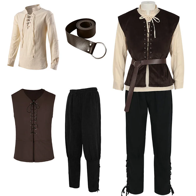 Halloween Medieval Punk Top Hat Beard Men Pants Vest Steam Jacket Gothic Victorian Era Suit Accessories