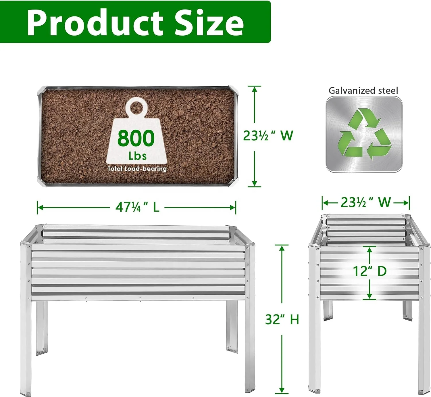 Metal Elevated Raised Planter Box for Vegetables Flowers Herbs, Garden Boxes Outdoor for Backyard