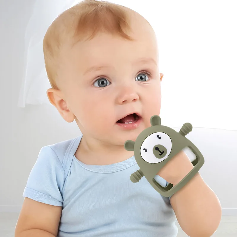 hot selling items bpa free safe silicone bear shape wrist teether ring mordedor de silicon par beb baby silicon hand teethers