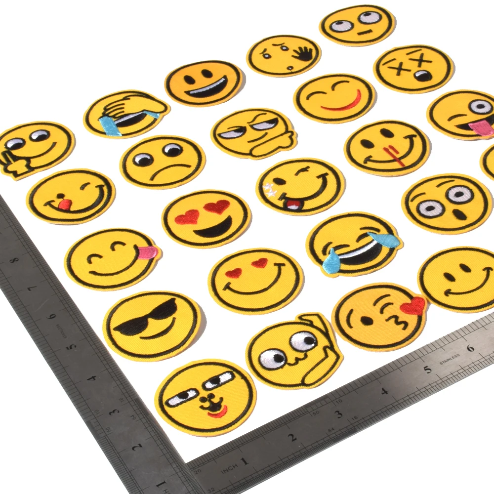 Set of 26PCS emotion icon iron on patches set China factory outlet smiling embroidered emotion patches sets wholesale