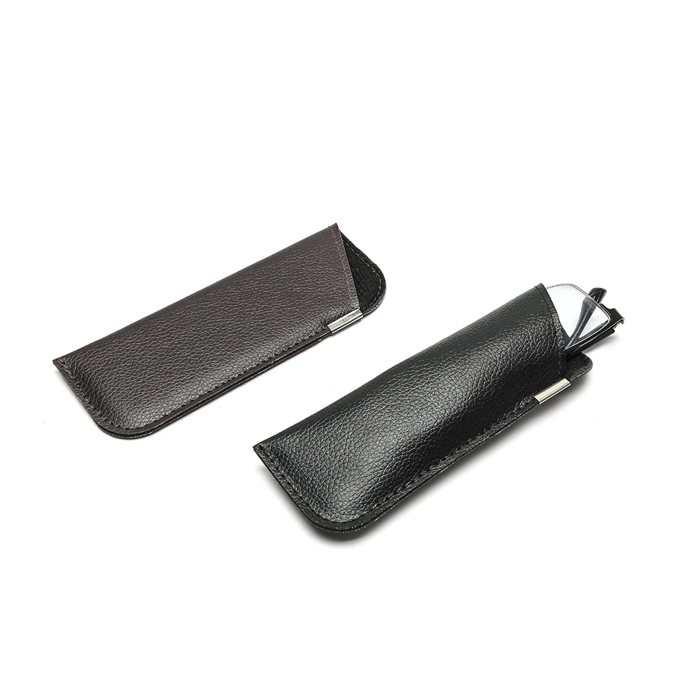 Portable Black Brown High Quality Pouch Pu leather Eyewear Reading glasses Slim Soft Sleeve Cases