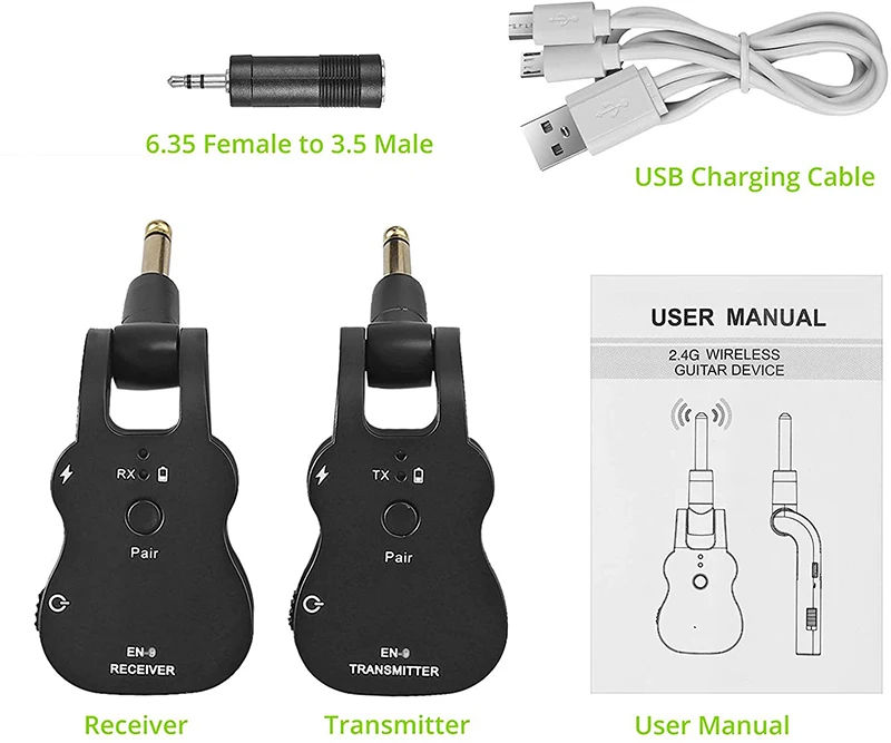 Factory UHF Guitar Wireless System Audio Transmitter Receiver Built-in Rechargeable Guitar Bass PICKUP Musical accessories
